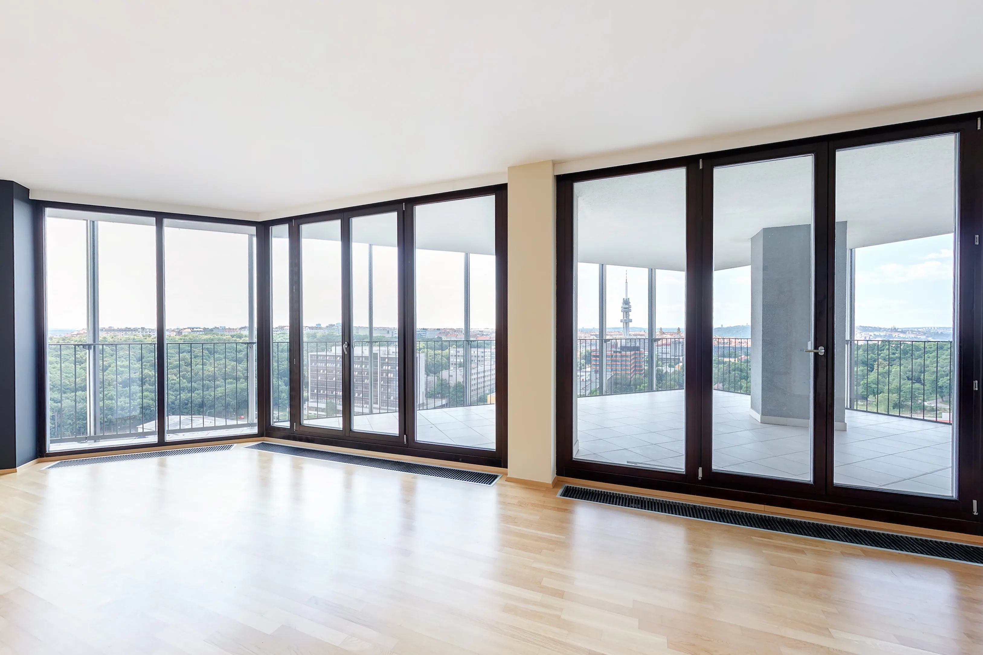 Modern white empty loft apartment interior, living room hall, ace panorama,