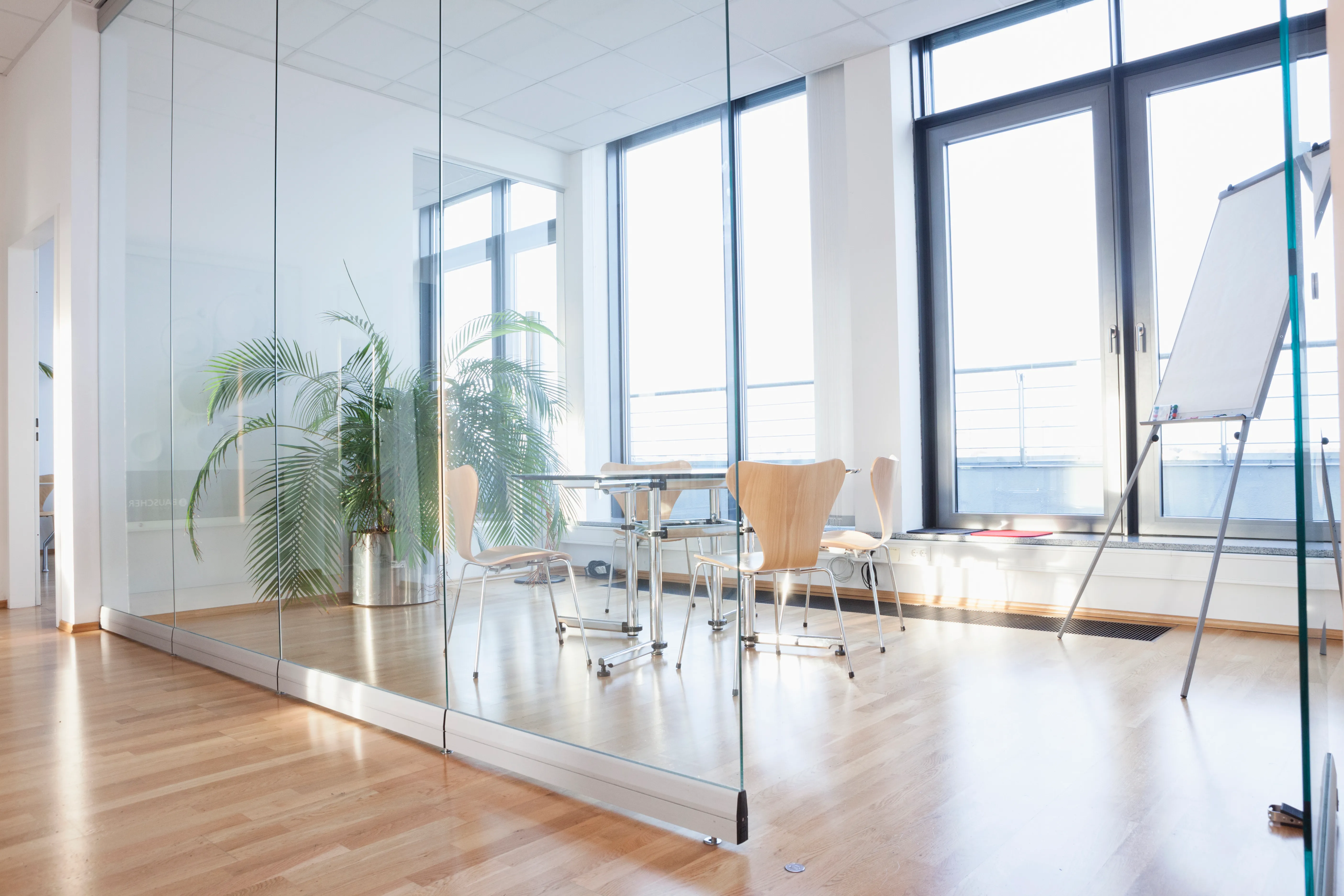 Office interior, table with chairs in board room